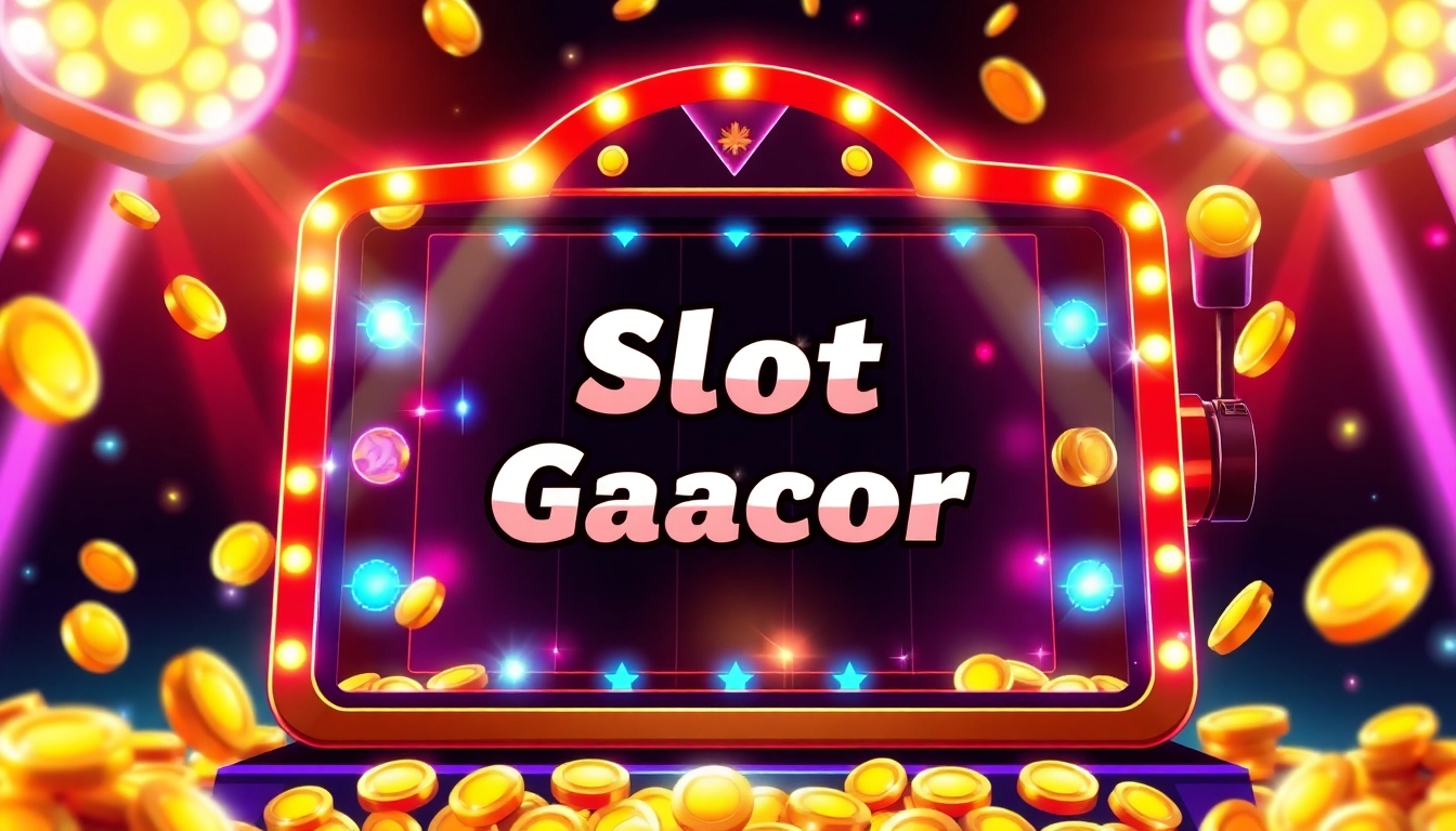 Experience the thrill of winning at slot gacor with colorful lights and coins decorating the scene.