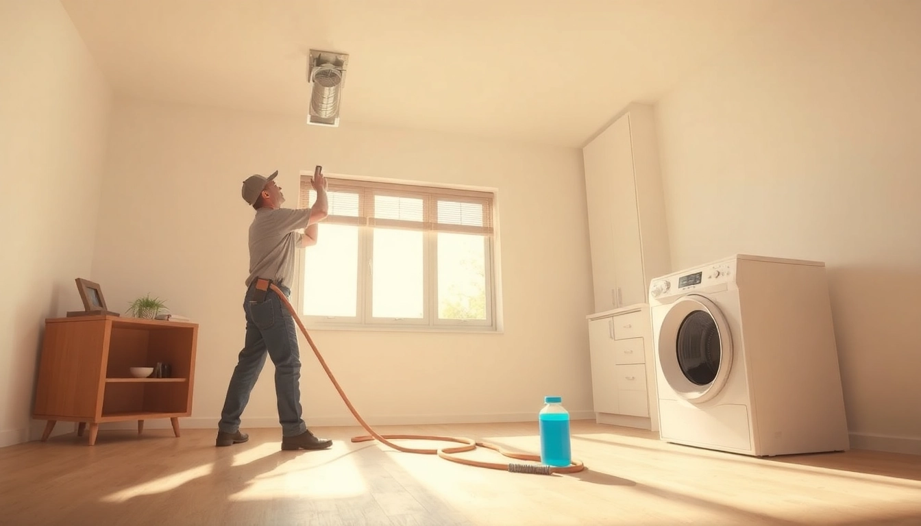 Technician performing dryer vent cleaning in Salt Lake City to enhance home safety and efficiency.