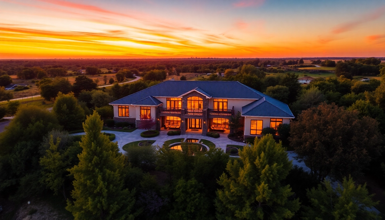 Experience breathtaking real estate aerial photography showcasing a luxury home against a vibrant sunset.