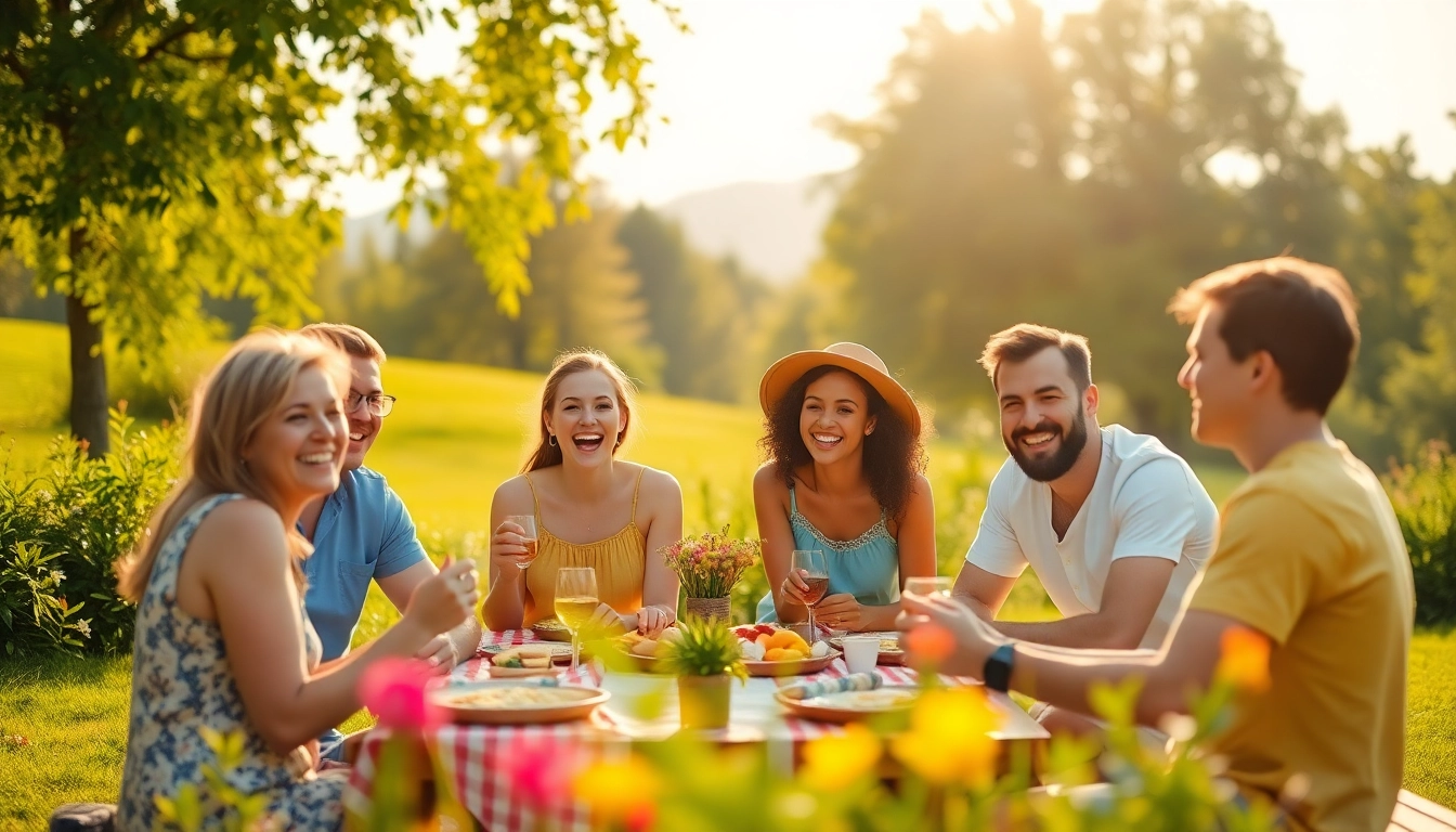 Visit Here to join friends in a vibrant picnic scene amidst nature's beauty.