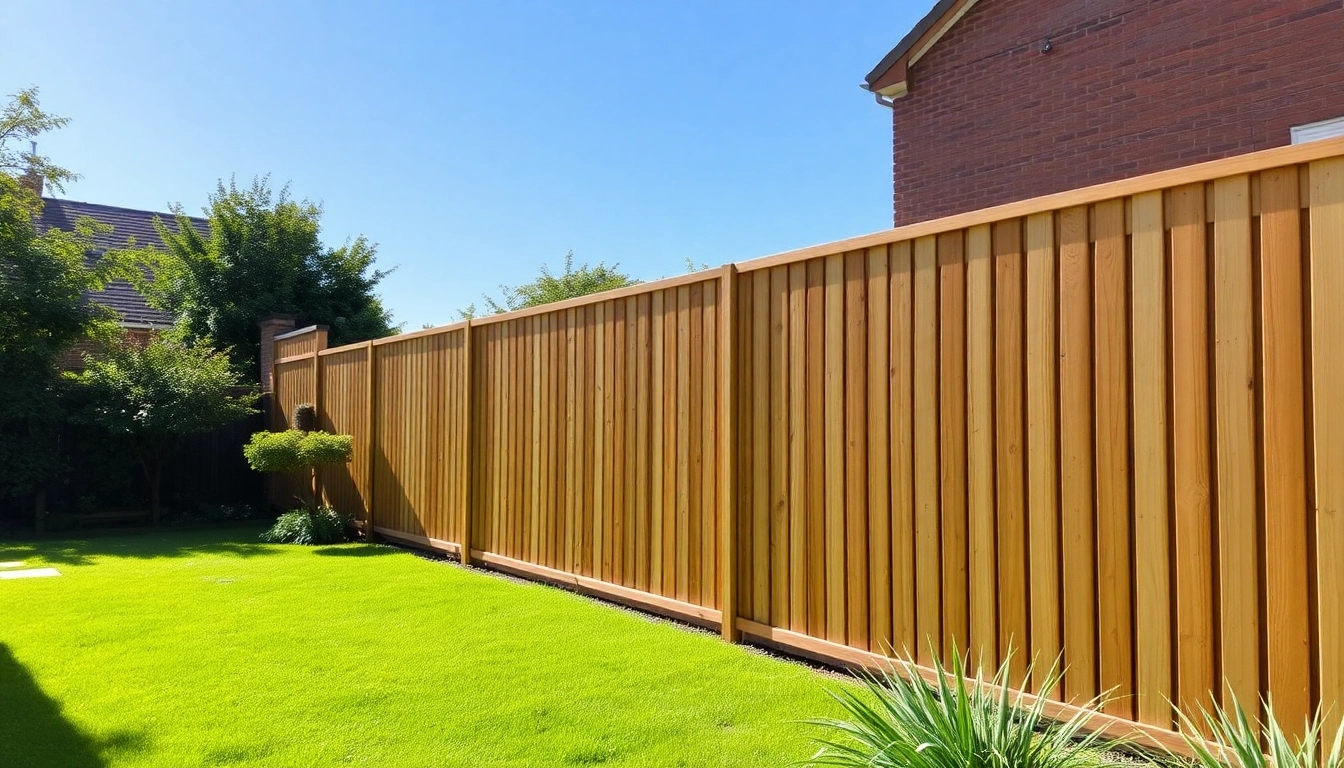 Explore the impressive work of fencing companies Manchester with this beautiful wooden fence in a sunny garden.