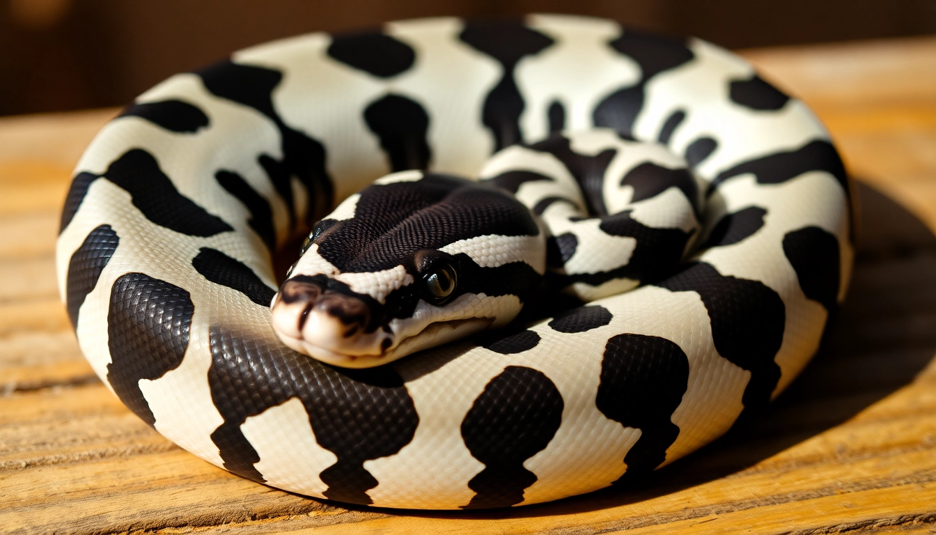 Shop stunning panda pied ball python for sale, showcasing unique patterns and colors, perfect for reptile enthusiasts.