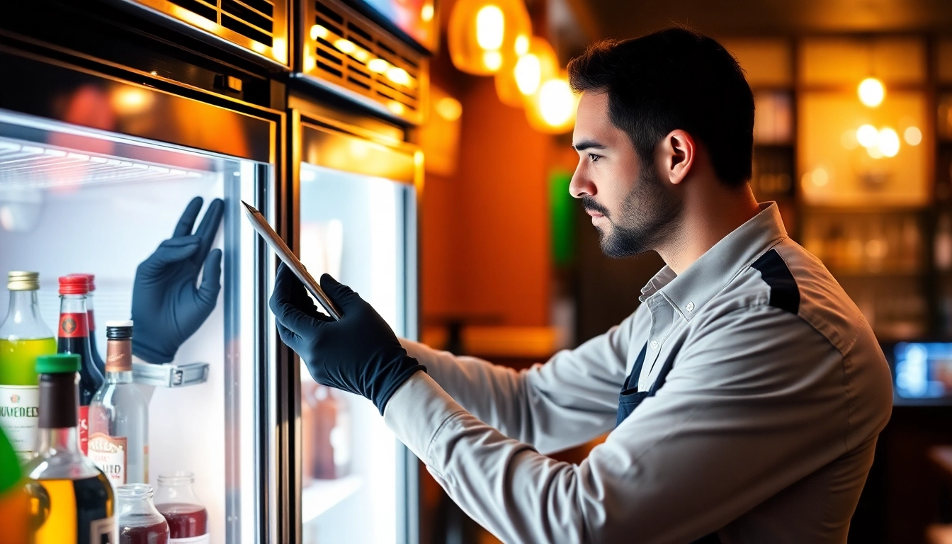 Expertly conducting bar refrigeration repair in a modern bar setting to ensure optimal performance.