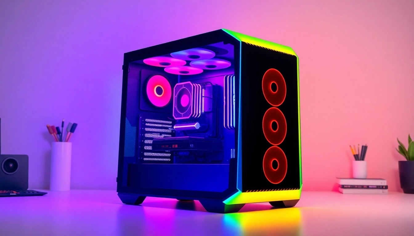Showcase a stylish PC CASE Manufacturer's gaming PC case with RGB lighting and sleek design.