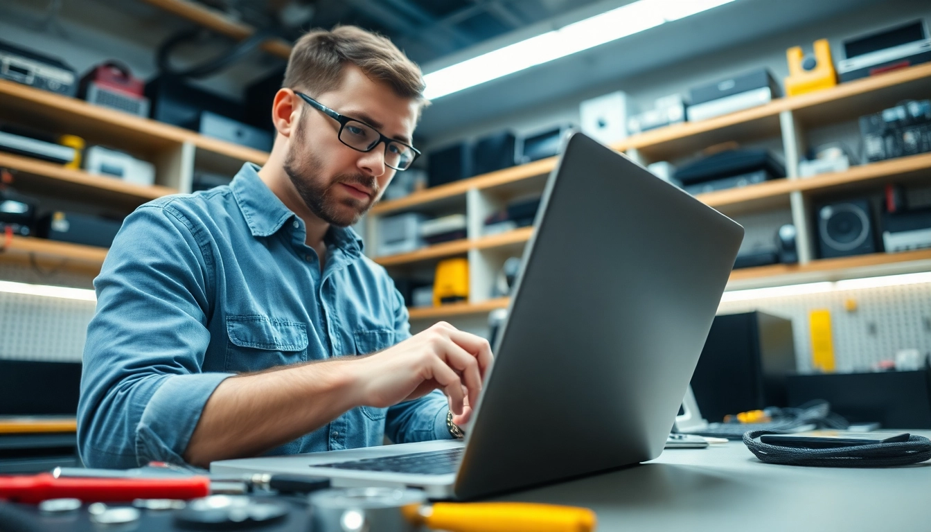 Riparazione pc torino: Tecnico esperto mentre ripara un laptop in un laboratorio moderno.