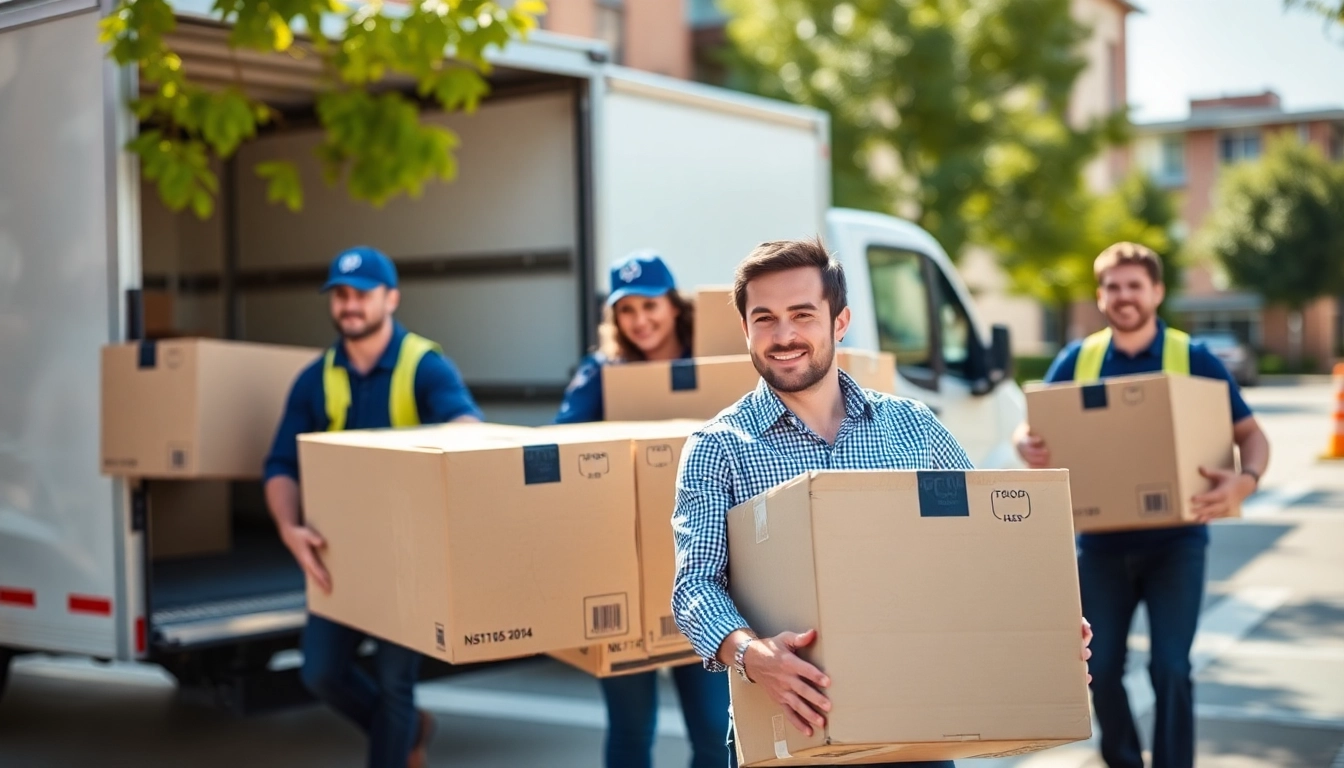 Professional team facilitating Umzug Nürnberg by securely transporting boxes and furniture during a busy move.