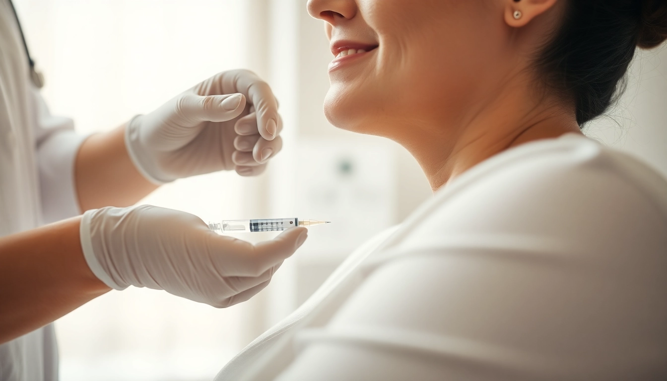 Patient receiving a Fett-weg Spritze treatment at a modern aesthetic clinic for body shaping.