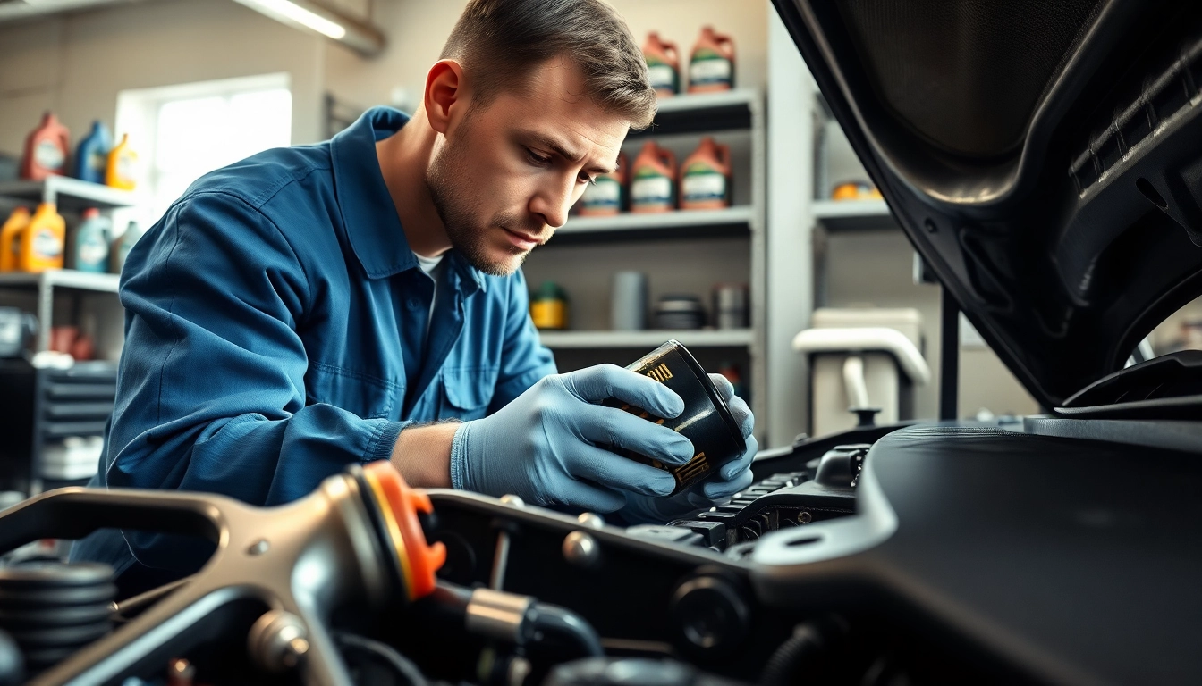 Inspecting fully synthetic motor oil in a mechanic's garage