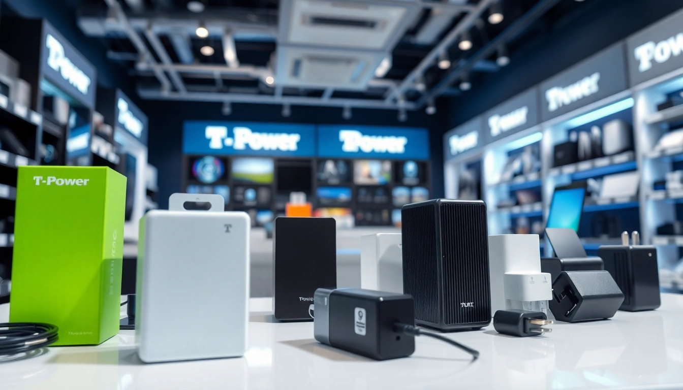 Showcase TPower products in a modern electronics store, highlighting professional power supplies.