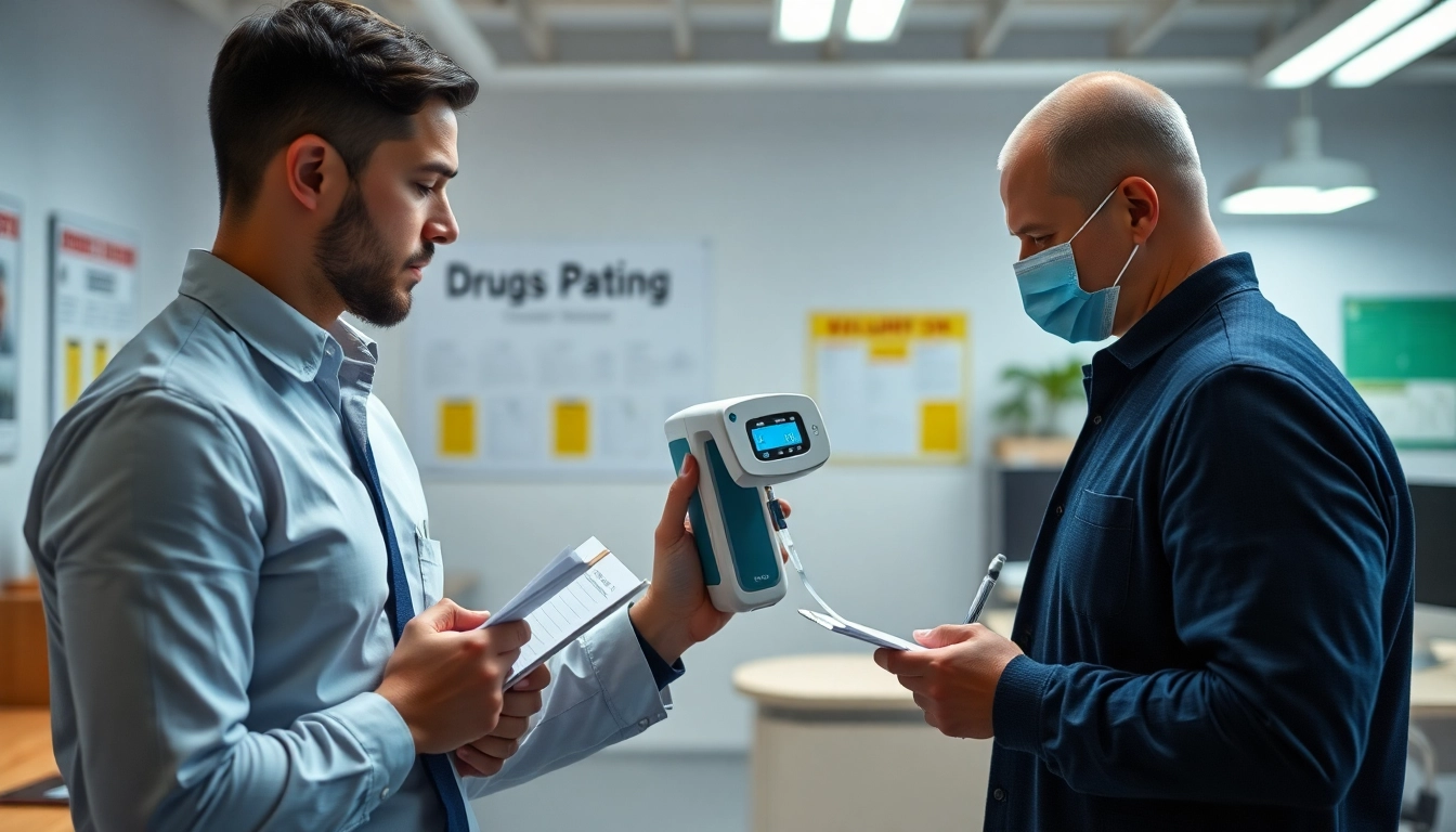 Employee drug impairment testing scene depicting a supervisor overseeing a test in a professional setting.