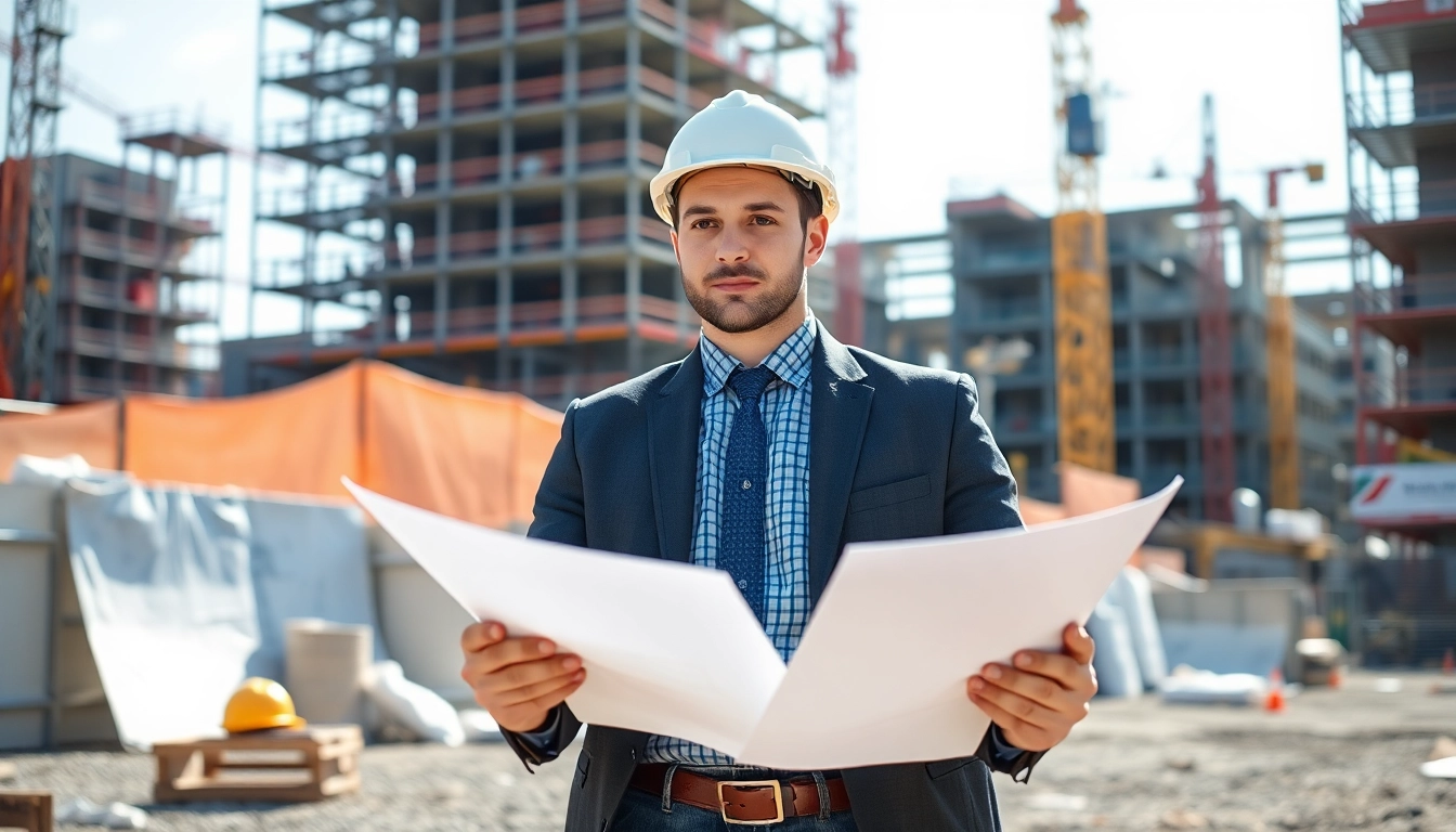 Reviewing nvq level 6 construction site management questions and answers pdf on a busy construction site.