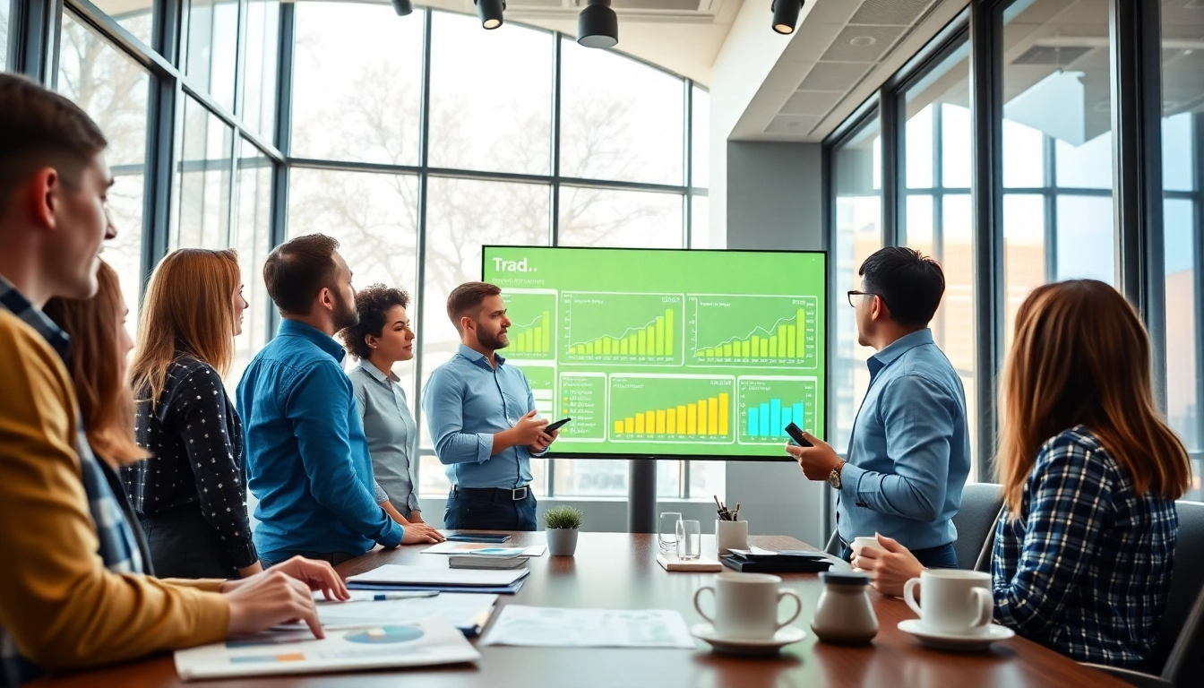 Enhance trade marketing strategies during a professional meeting with marketers and product displays.