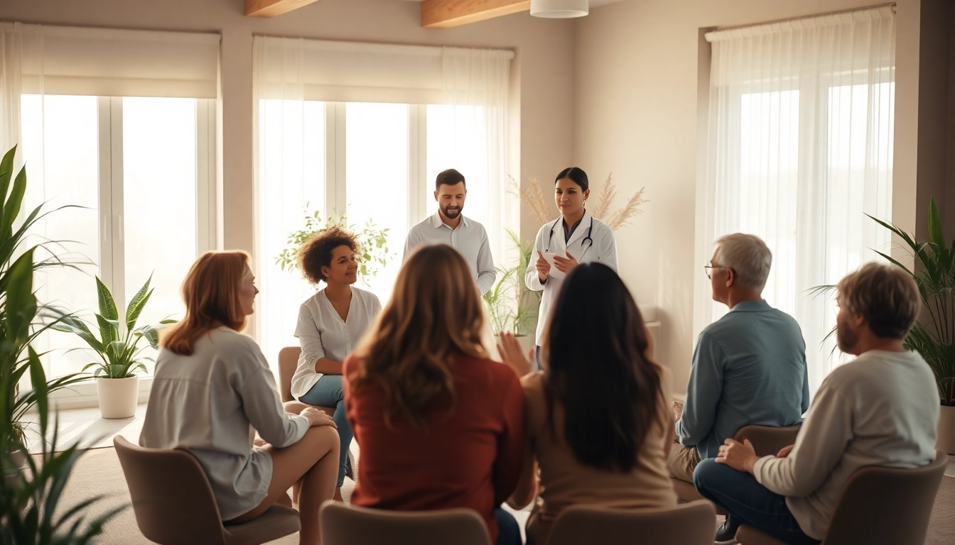 Guide a group through healing trauma in a serene, professional setting with natural light.