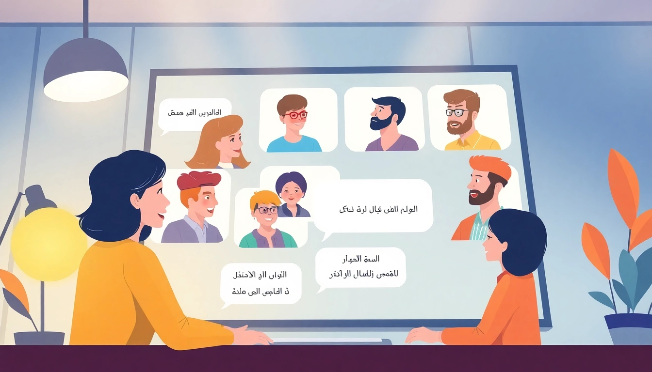 Engaged users in شات عربي discussing topics in a friendly online atmosphere.