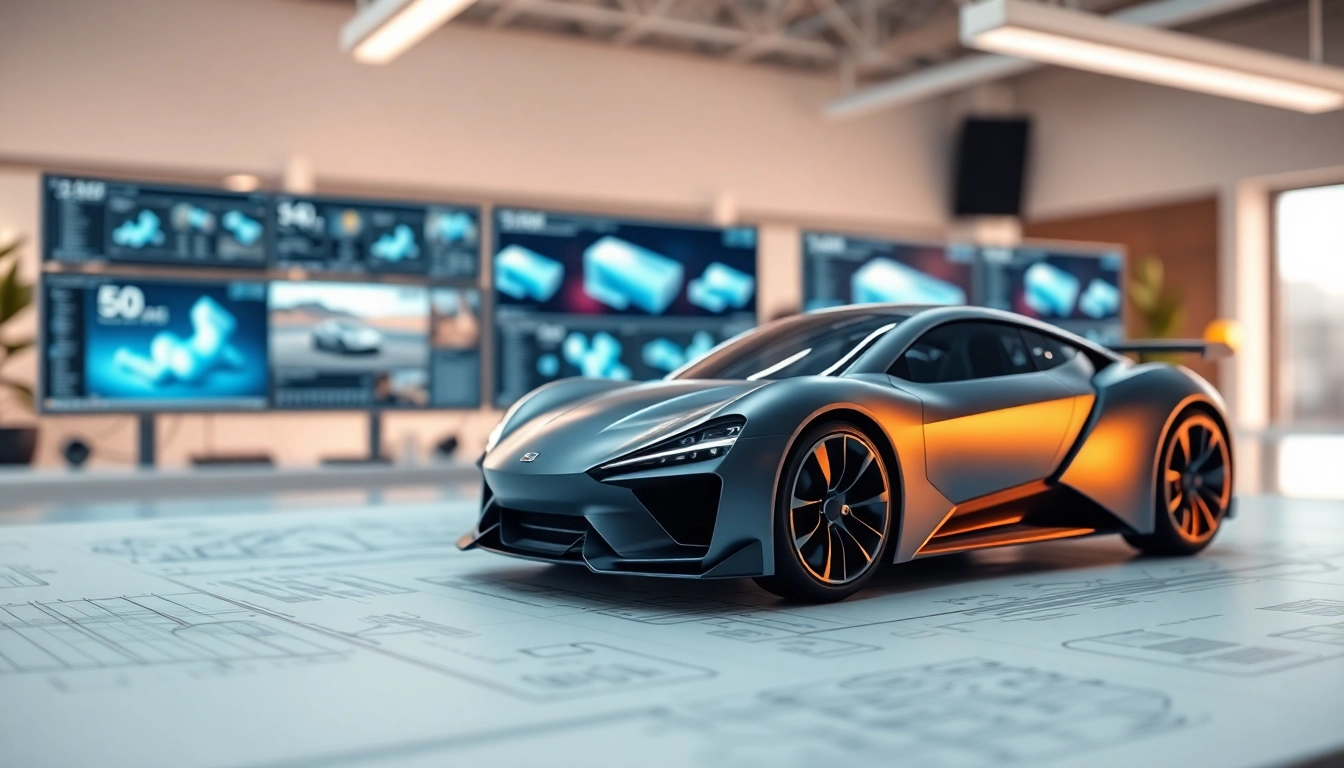 Explore dynamic 3D Model Visualizations in a modern digital workspace showcasing a futuristic car.