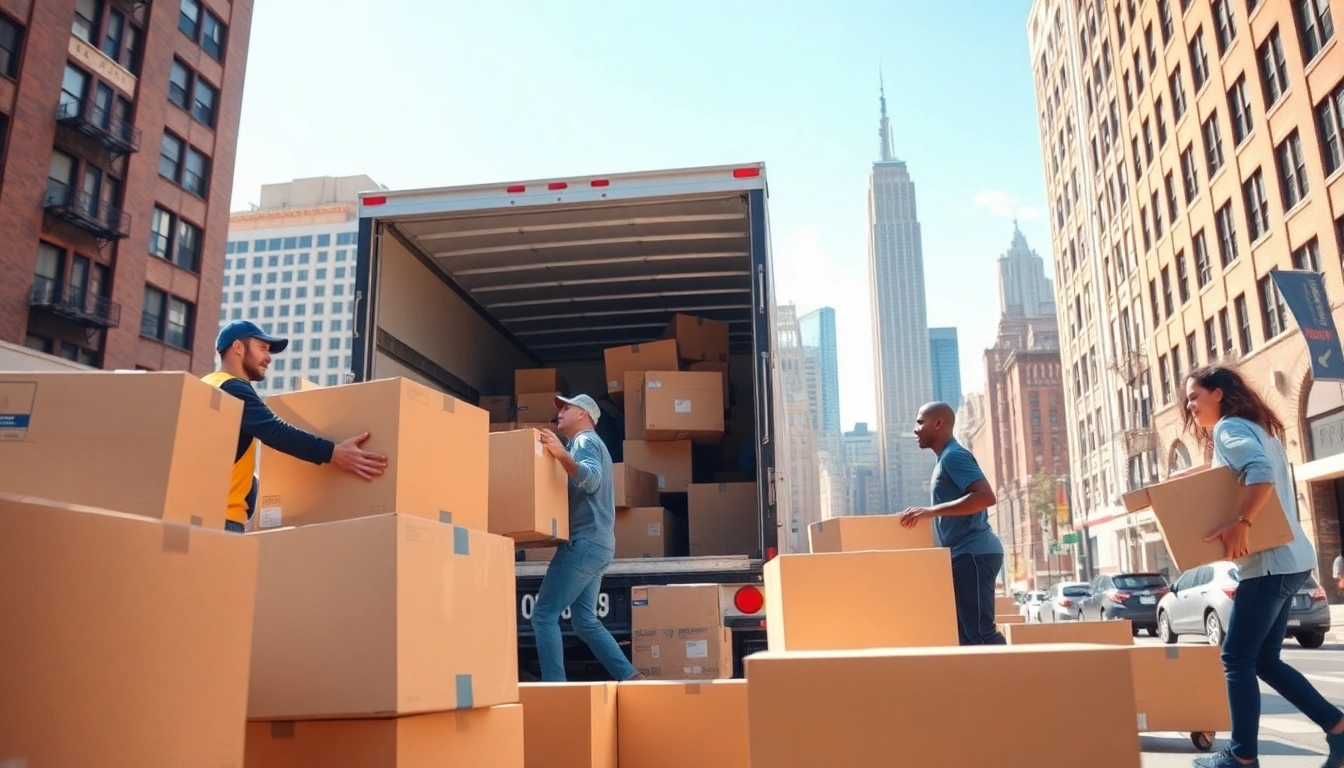 Best movers NYC efficiently packing and transporting items in a vibrant urban setting.