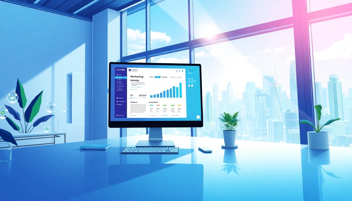 Engaging visual representation of an AI content marketing platform in a modern workspace.