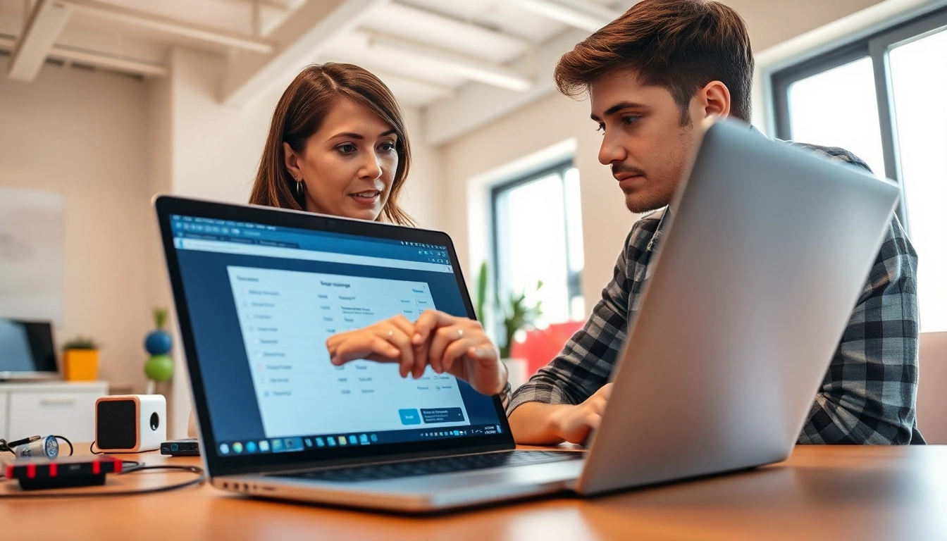 Receive expert computer help near me as a technician solves a laptop issue for a client.