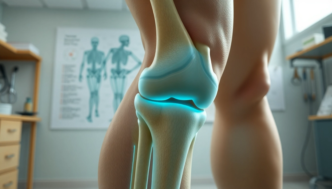Veranschaulichung der Arthrose im Kniegelenk, das gesunde und geschädigte Gewebe zeigt.