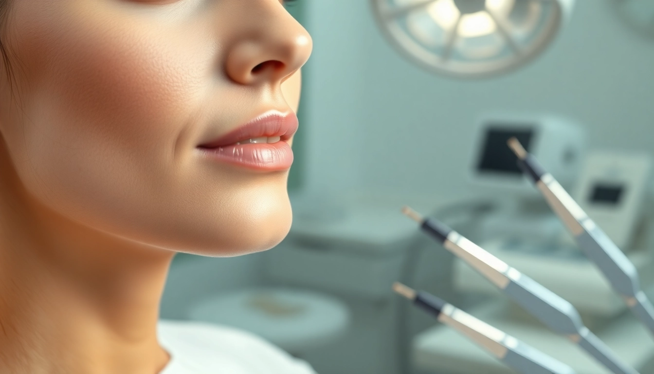 Model showcasing a fresh look after chin botox treatment with smooth skin and a professional atmosphere.