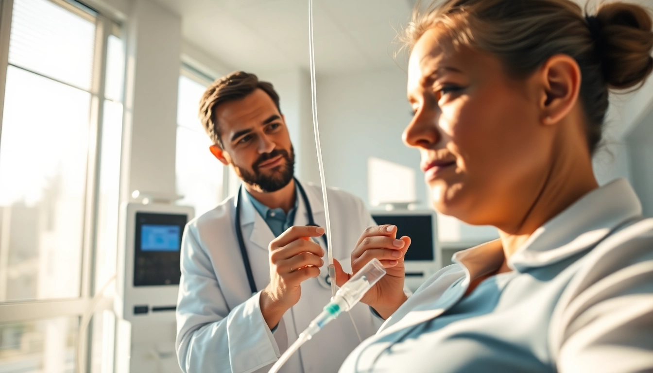 NAD IV therapy process showing clinician with patient receiving treatment.