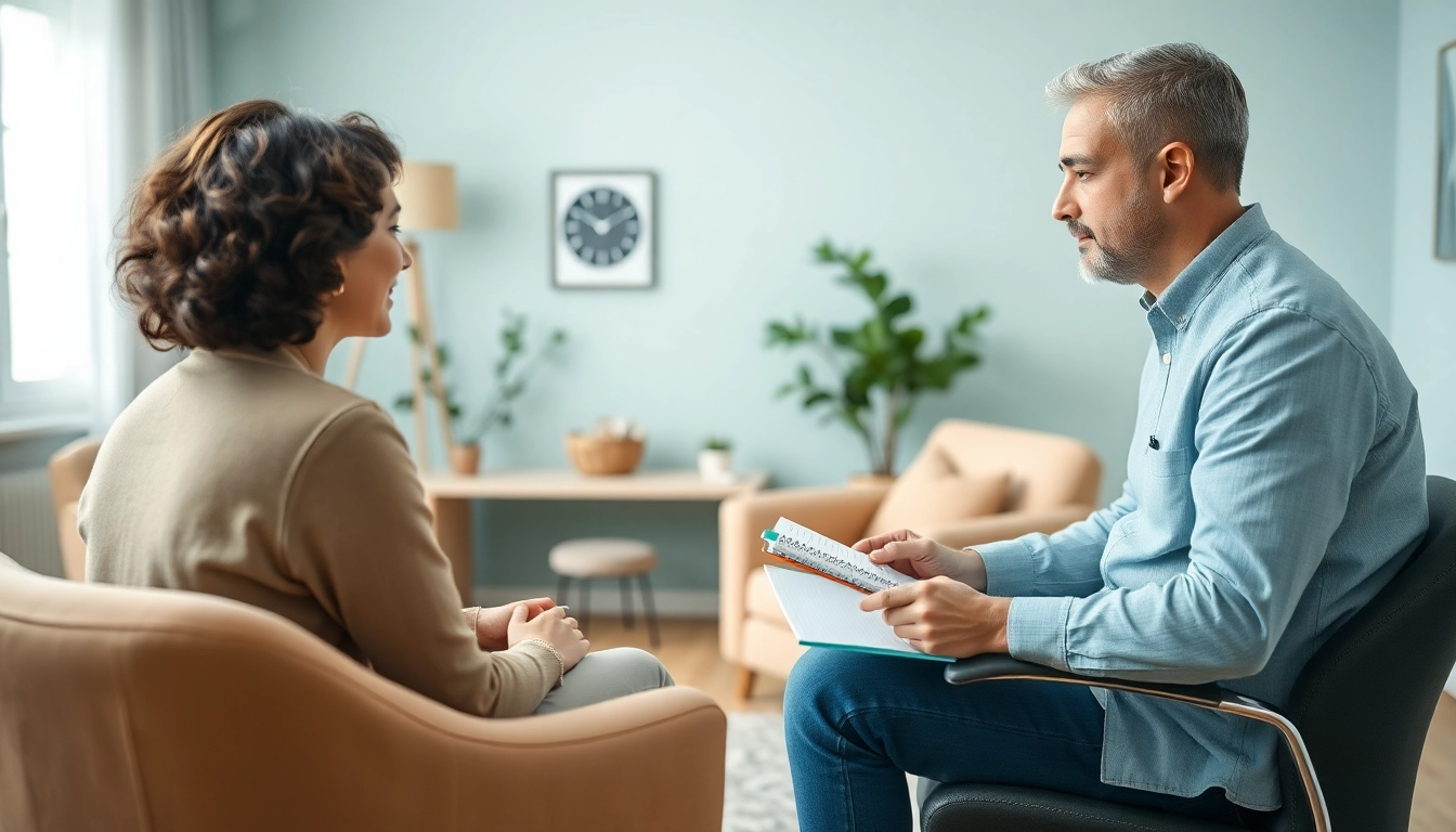 Engaging counselling session with a professional therapist guiding an individual through emotional issues.
