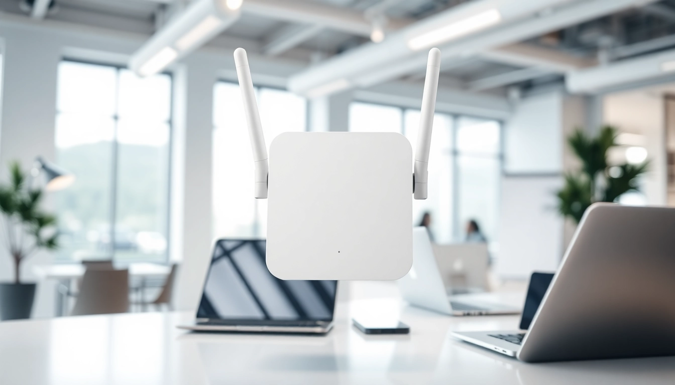 Access Point in a modern office, highlighting its sleek design and connectivity features.