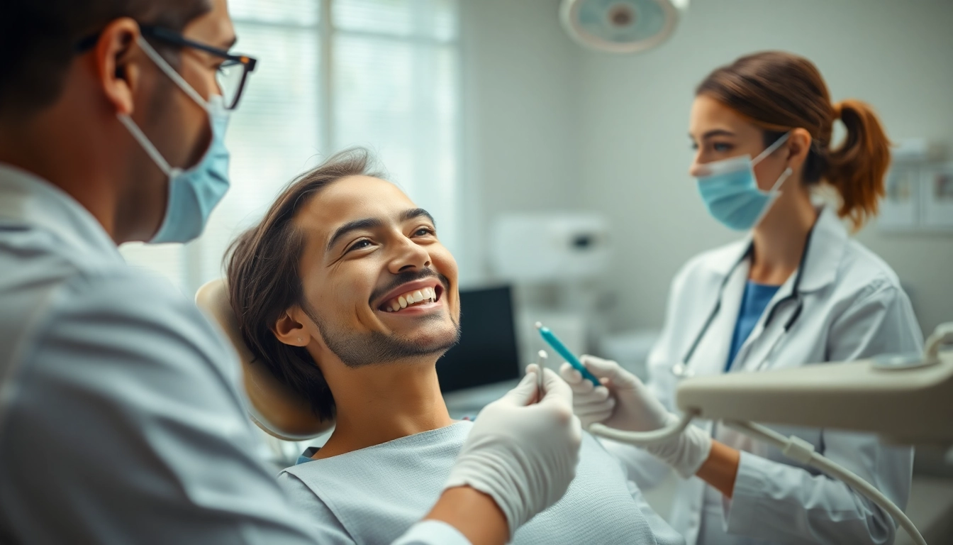 Bridges dental treatment with a smiling patient at a professional clinic.