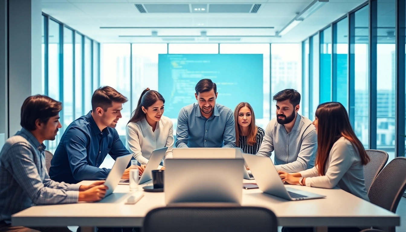 Optimize cloud infrastructure and DevOps services through collaborative teamwork in a bright office setting.
