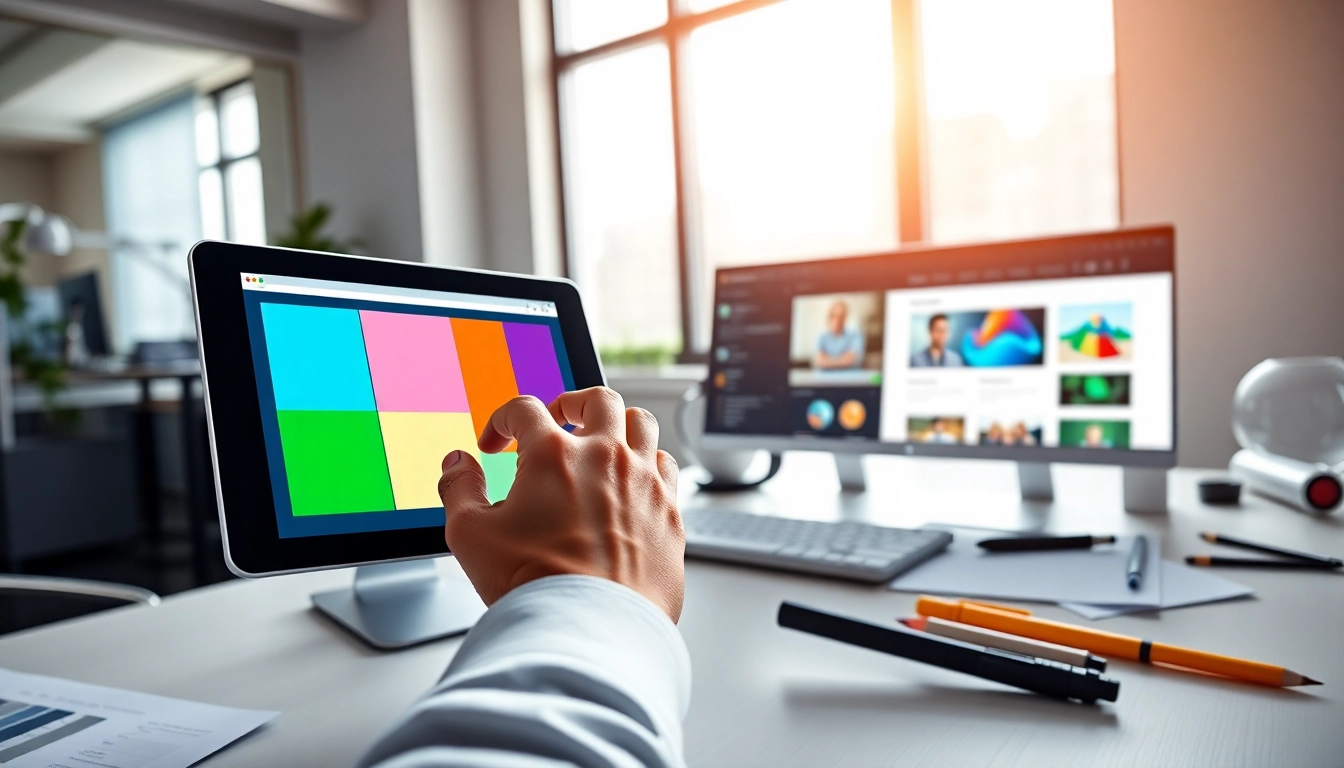 Engaging website design displayed across multiple screens in a creative workspace environment.