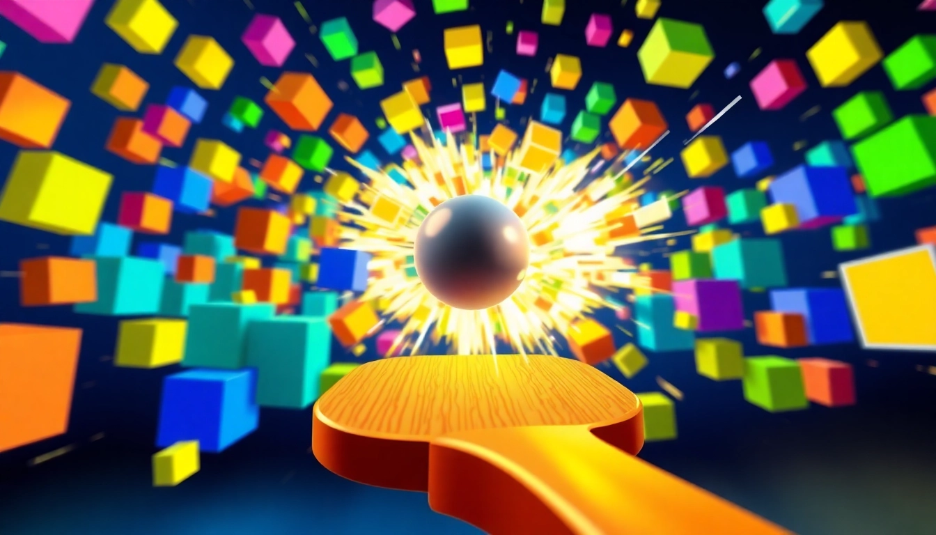 Engaging action scene illustrating block breaker de google game with colorful blocks and shining paddle.