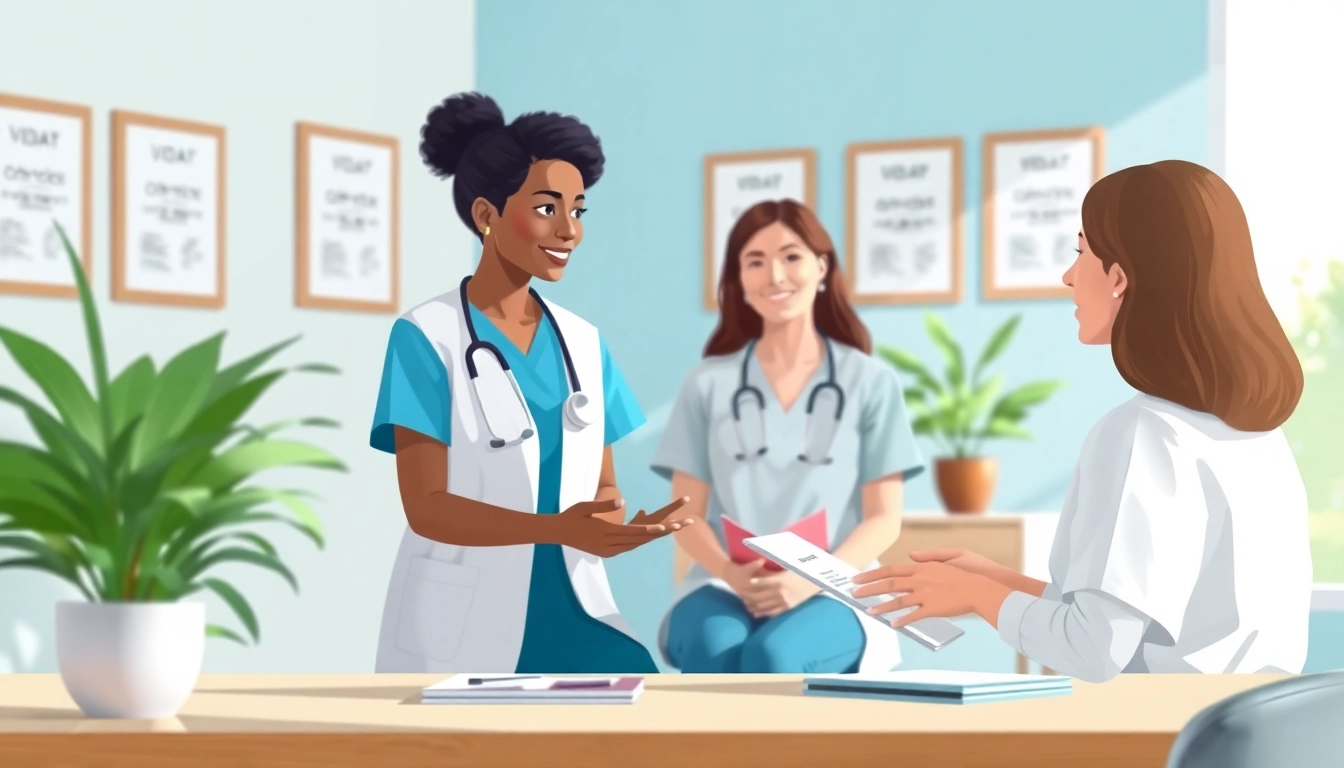 Nurse discussing VDAP program details in a calming office environment.