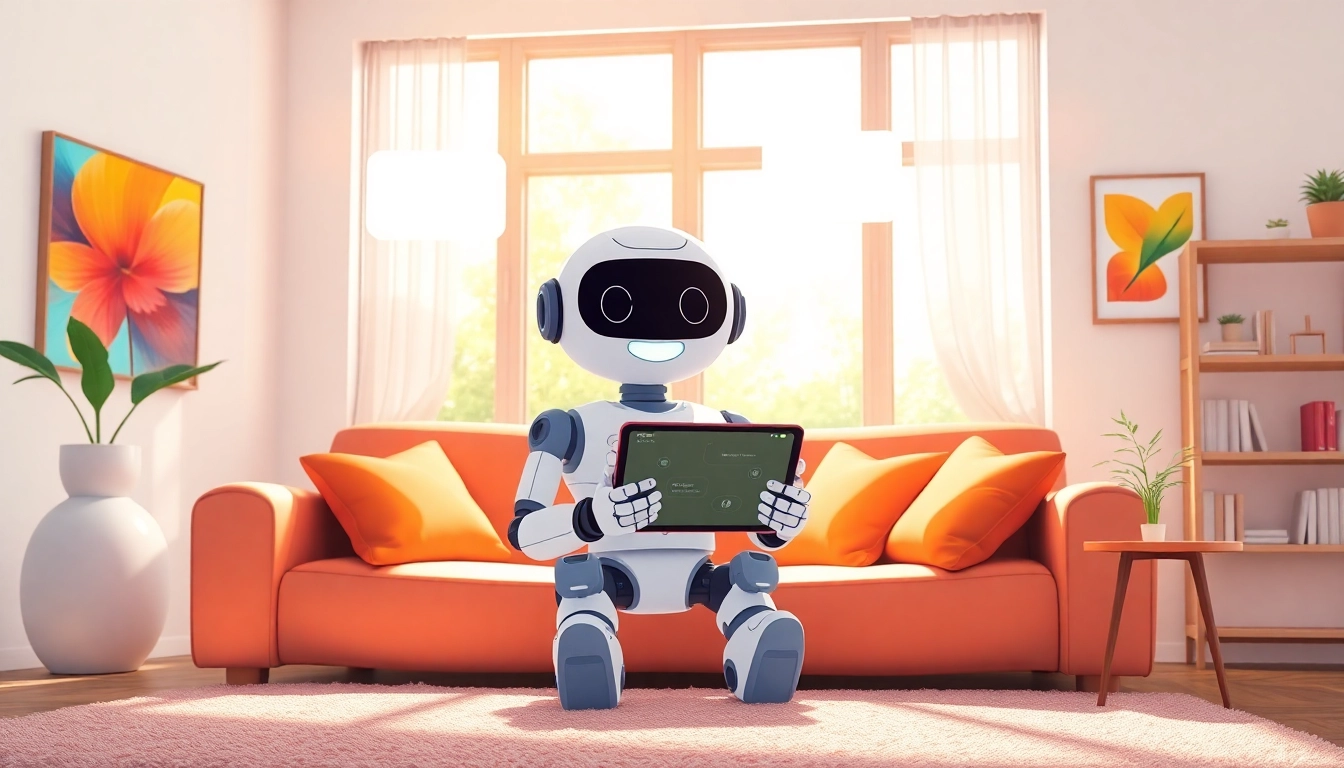 Engaging scene of an AI Friend robot providing companionship in a cozy living room.