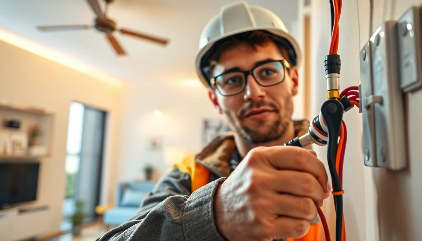 Enhance your home with professional Electrical Service, featuring a skilled electrician at work.
