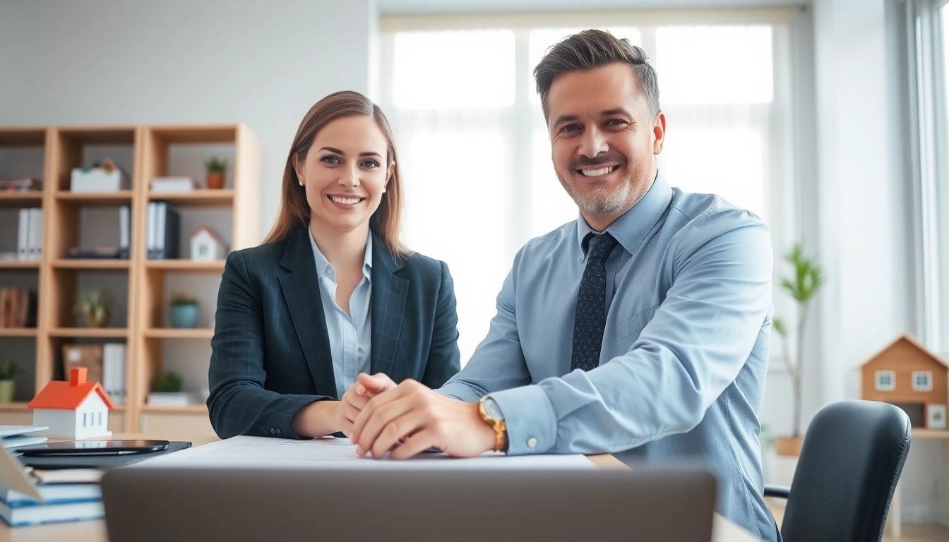 Engaging agent helping a client to buy my property fast in a bright office setting