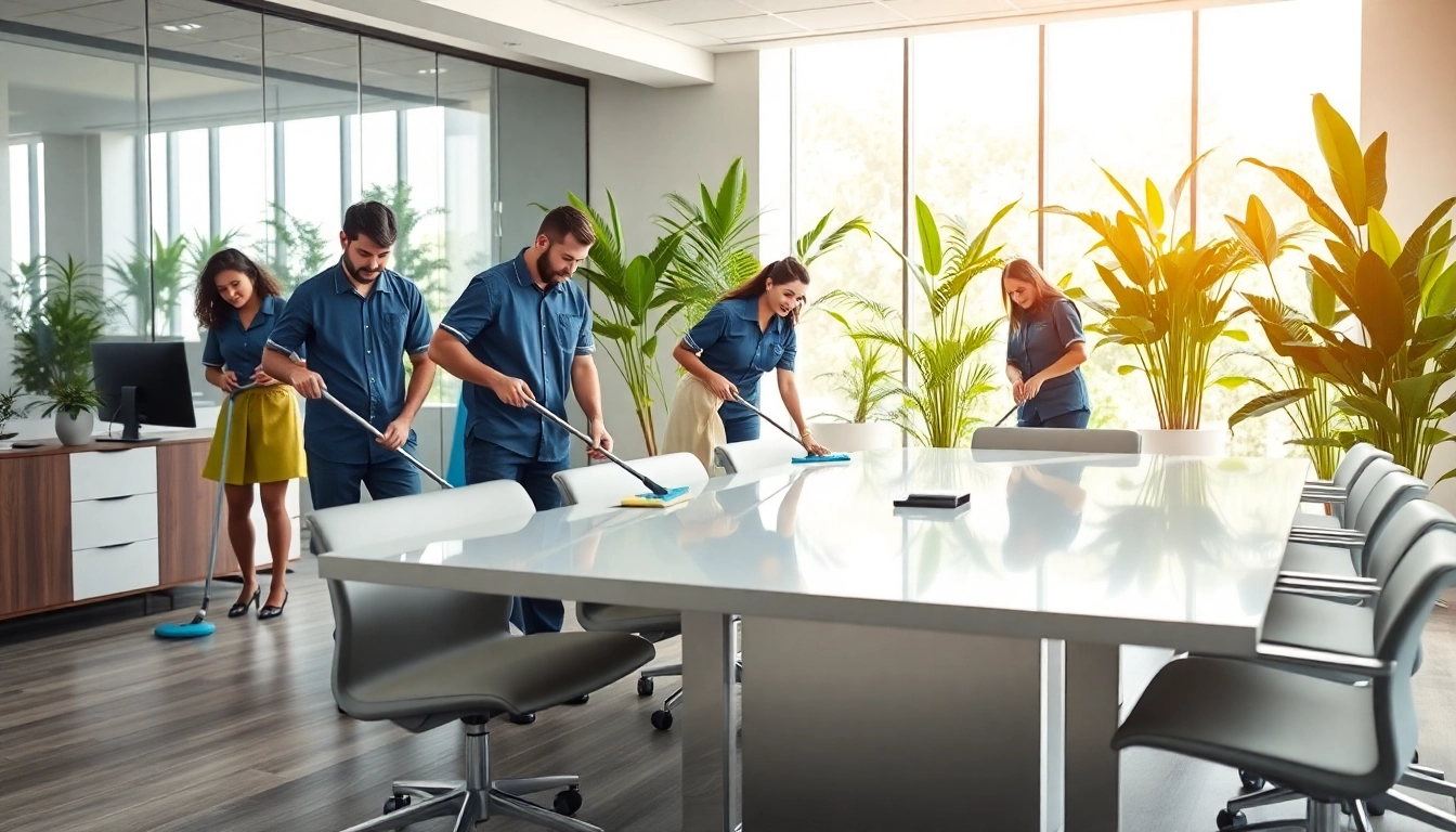 Efficient cleaning staff demonstrating commercial cleaning services Melbourne in a modern office.