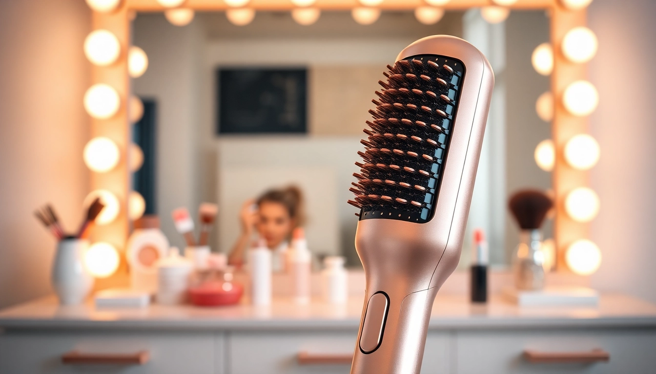 Styling hair with a Blow Dryer Brush in a beautifully arranged beauty setting