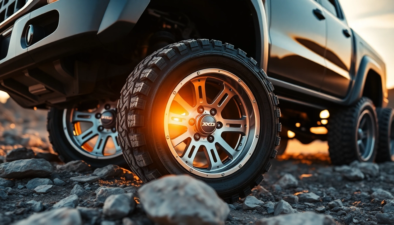Showcasing XD wheels on a rugged truck in an off-road setting, emphasizing durability and design.