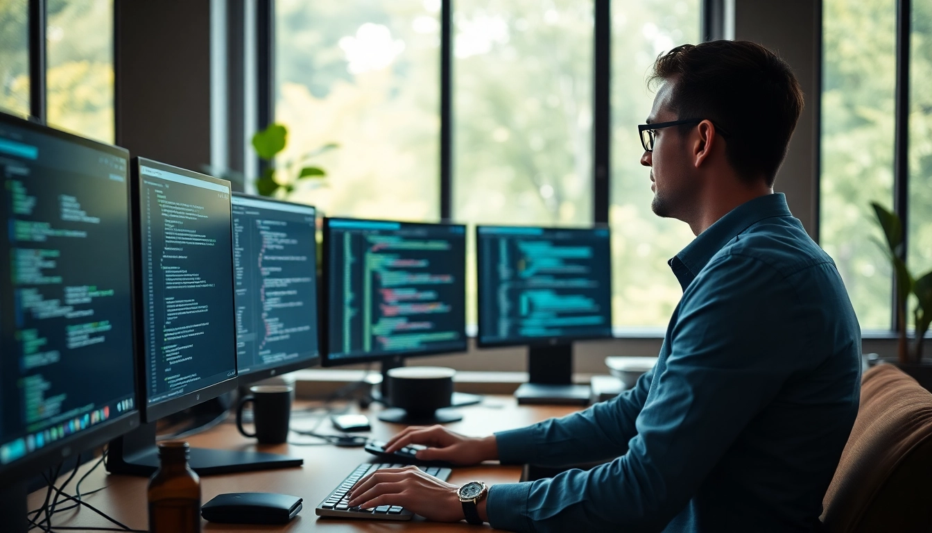 Creating a website development kansas city project in a modern office environment.
