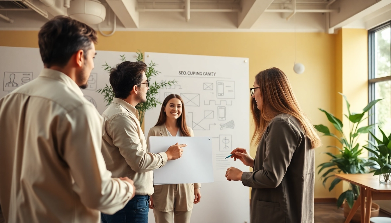 Showcase teamwork in website design and seo companies during a collaborative session.