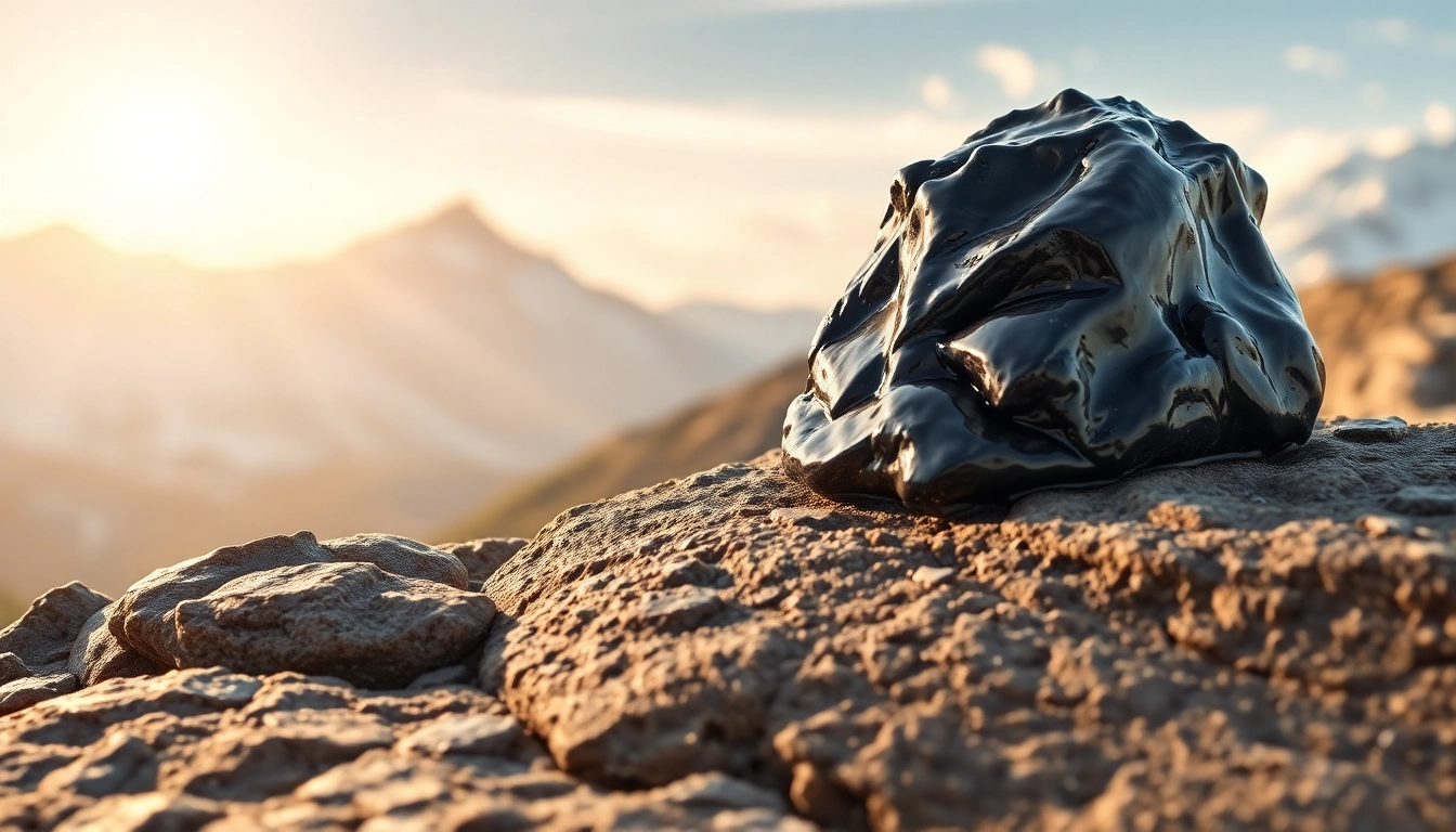 Admire Shilajit Resin highlighted against a natural stone backdrop, showcasing its rich texture and benefits.
