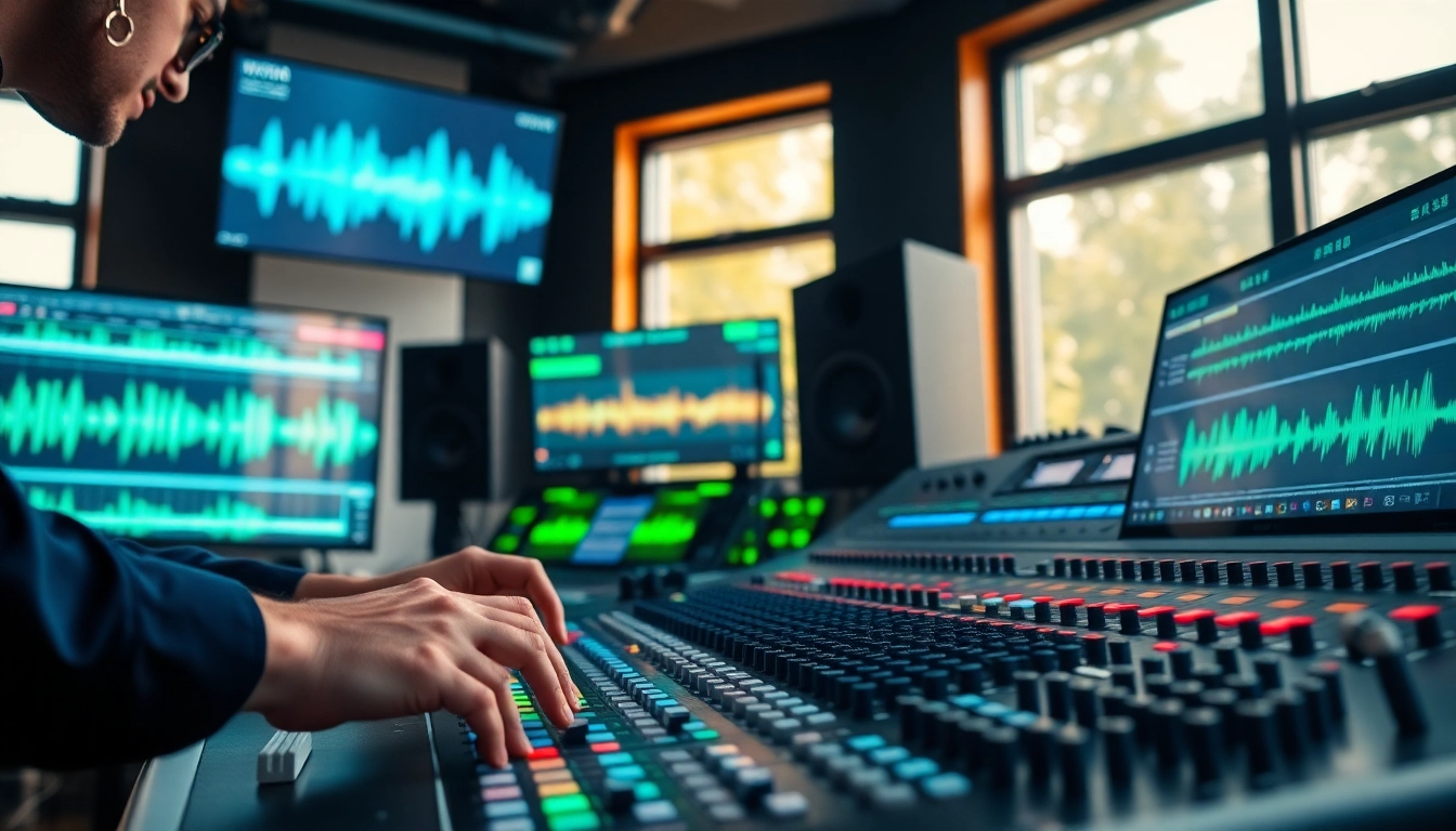 Mixing with bass one shot samples in a vibrant audio studio environment