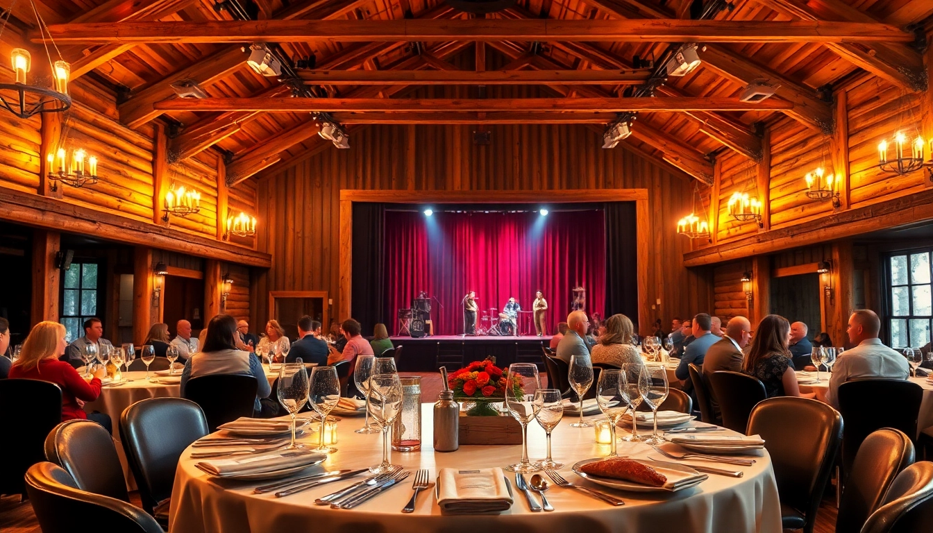Guests enjoying live performances at firelight barn dinner theater with BBQ dining experience.