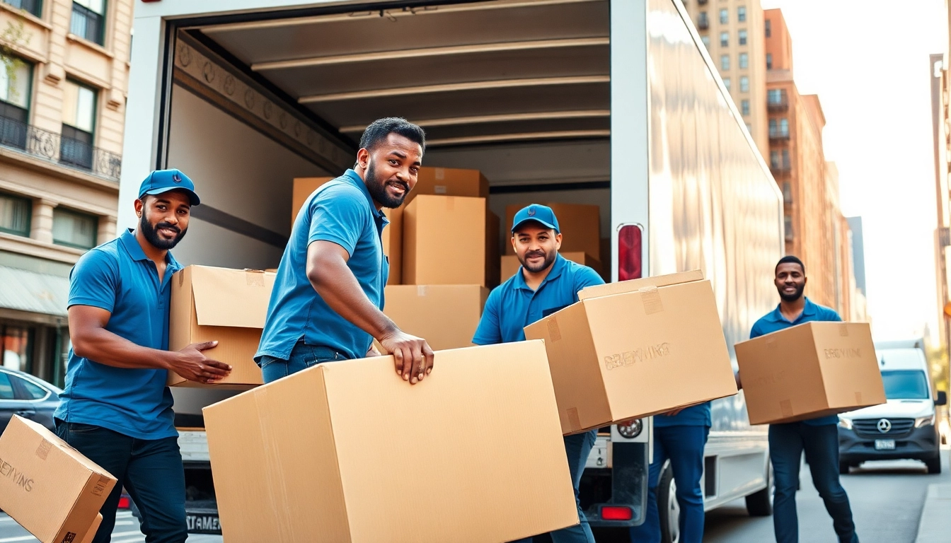 Brooklyn movers expertly loading a truck in a bustling urban environment.