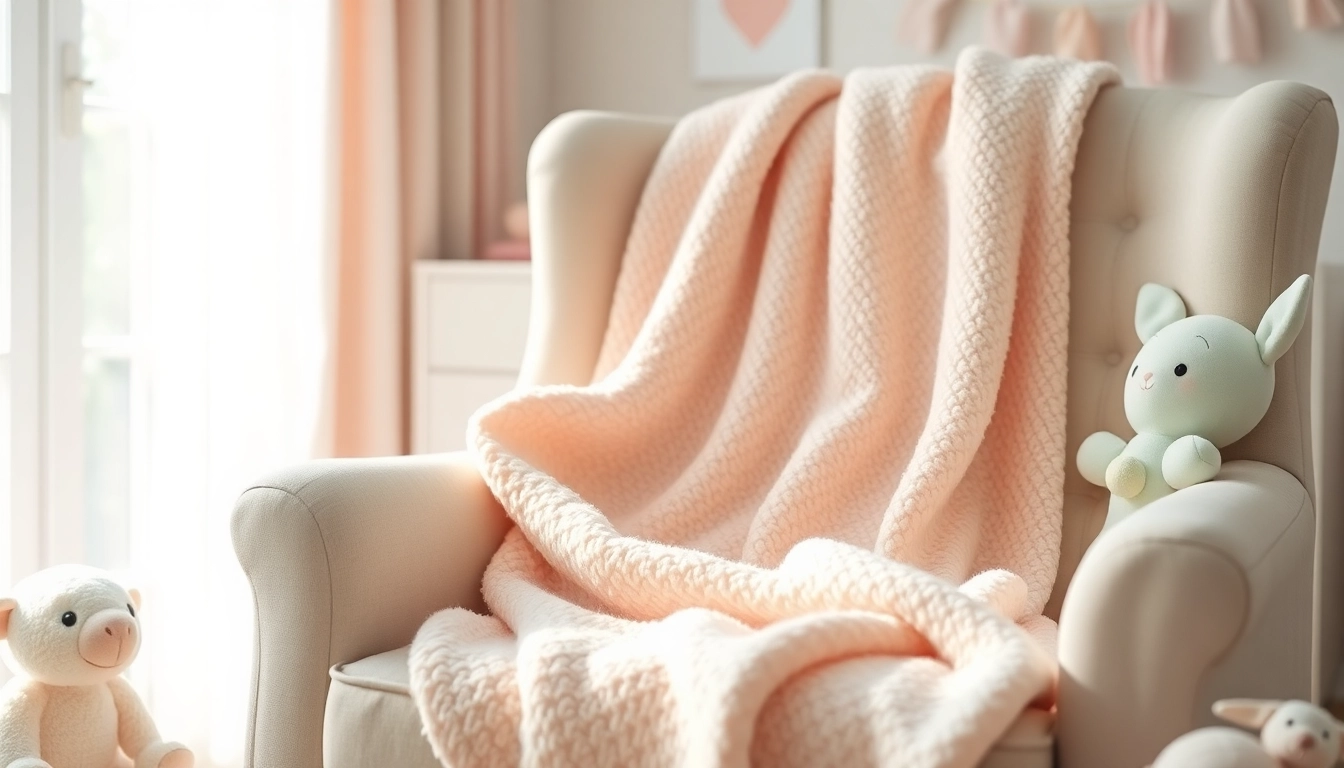 Cozy baby blanket on a nursery chair, showcasing its soft texture and calming colors.