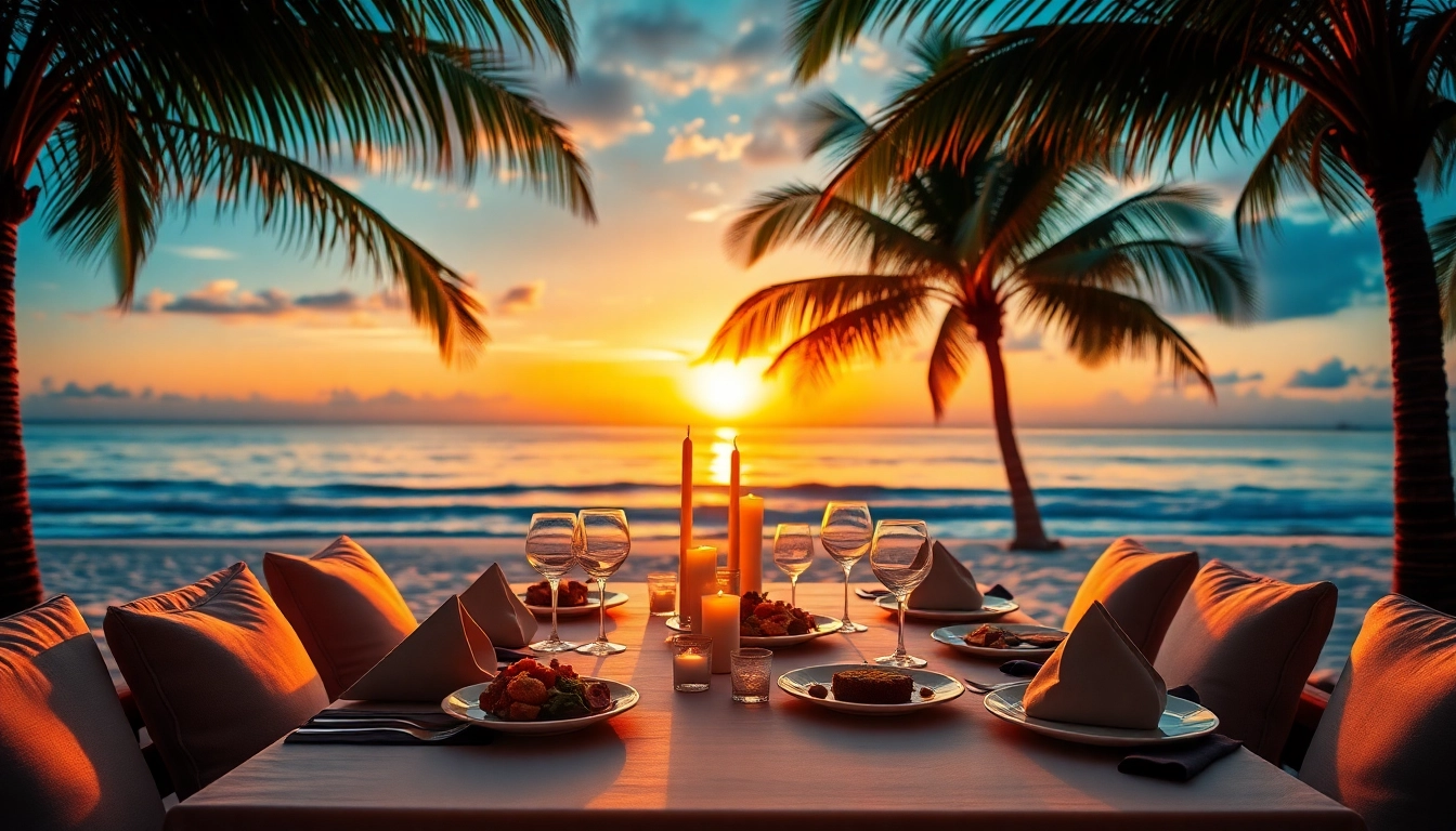 Indulge in luxury travel dining on a serene beach with an exquisite table setting at sunset.